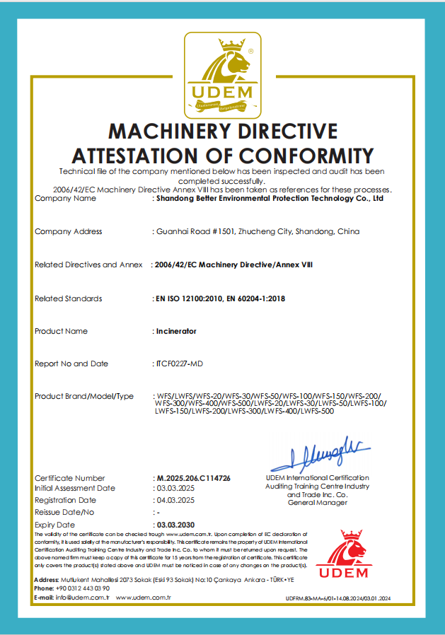  BETTER Waste Incinerator CE Certification 