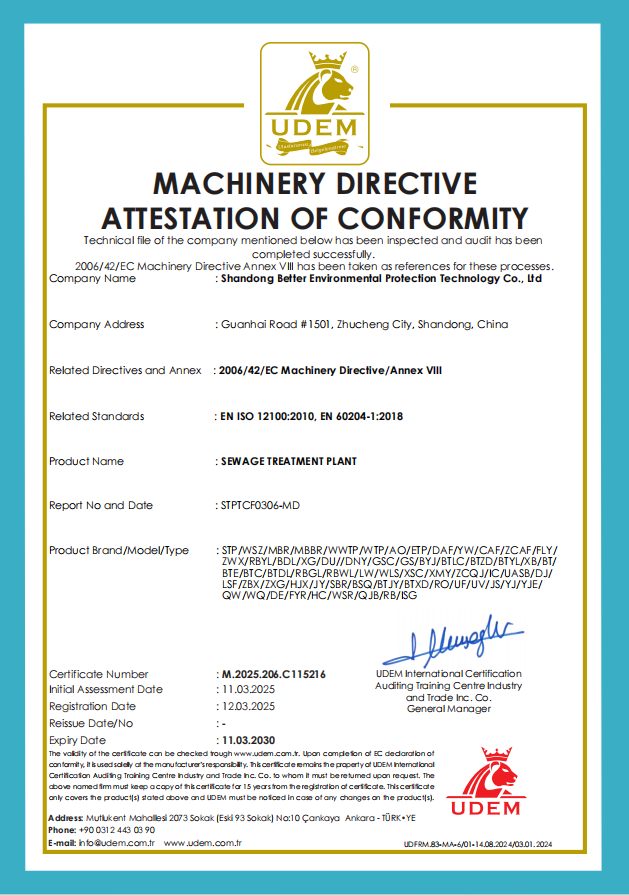 BETTER Sewage Treatment Plant CE Certification